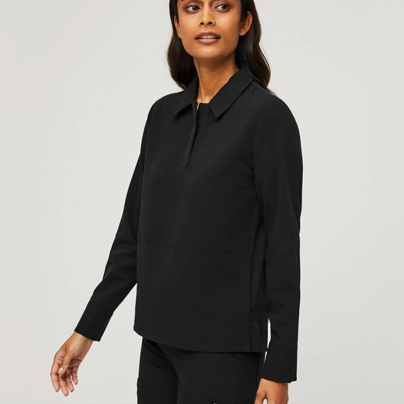 Figs Black Nala - Longsleeve Polo Scrub Top XXS/ Black - Picture 1 of 3